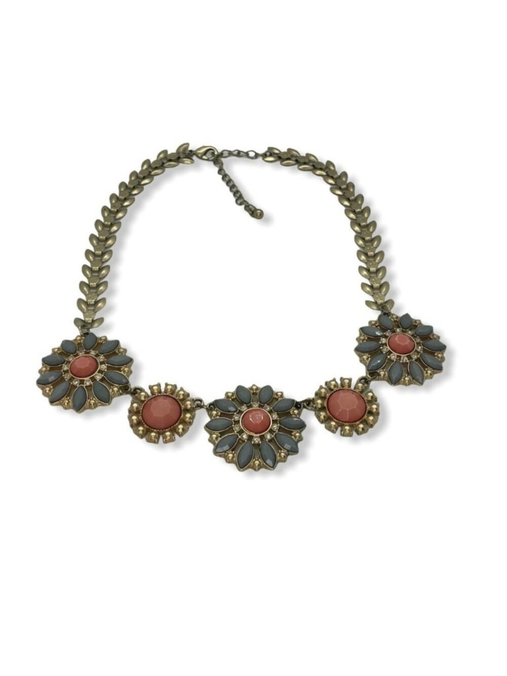 Vintage Floral Statement Necklace Coral & Gray Accents Beach Vacation Boho Chic - Picture 2 of 4